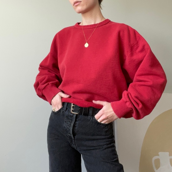 SOLD Vintage Red Cotton Wind River Cropped Sweatshirt - Picture 3 of 7